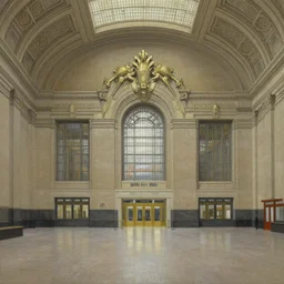 art deco railway station in chicago, interior architecture, a painting by kenton nelson