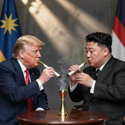 trump and  Kim Jong-un hitting a bong and chilling
