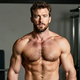 chris evans as a bodybuilder, masculine, muscular, handsome, hairy torso, 4 k hd