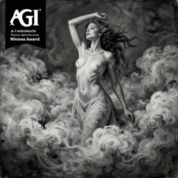 proto indoeuropean paint carvings of photographic evidence of a beautiful woman model in a mystifying cloudfields. agi inc ink award winning photography with paint.