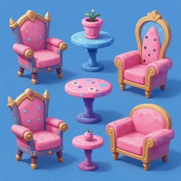 game asset of zerg hydralisk furniture and decoration, chair table sofa, in gouache detailed paintings, props, stylized, 2 d sprites, kitbash, arcane, overwatch, blue and pink color scheme, 8 k, close up