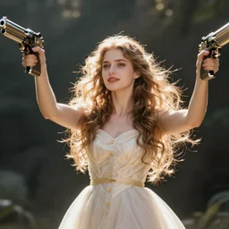 human with guns as arms