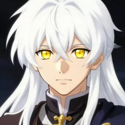a portrait of a protagonist from a fantasy light novel, white hair and yellow eyes by kentaro miura