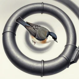 bird best on a pipeline looped in a spiral sharp focus, highly detailed, by goro fujita ilustration artstation