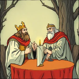 comic of king arthur and lancelot at the round table, by gary larson