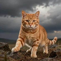 ginger cat in mid action, symmetrical balance