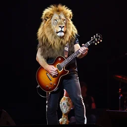detailed - photo - of - a - lion - standing - up - on - stage - with - a - guitar - performing - a - song - as - bon - jovi