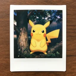 photo of pikachu in a tree, real, polaroid