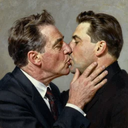Richard Nixon kissing Joseph Stalin, oil painting