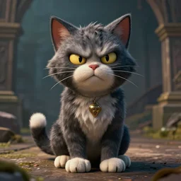 photograph of a realistic nickelodeon's catdog, grim facial expression, high medieval fantasy, full color digital art, cinematic shot, portrait, wide shot.
