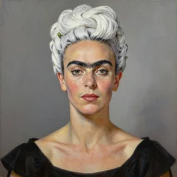 classy elegant close up sweet portrait picture of intricate jeanne moreau and frida khalo caracter, white hair, elegant, full chest portrait, sharp focus, highly detailed, oil on canvas, trending on artstation