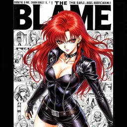 highly detailed professional late 2 0 0 0 s shonen manga cover art of goth woman with red hair, red eyes, leather clothes, black makeup. chunibyo. horror cyberpunk action manga cover promotional art. detailed and intricate environment. pencils by ilya kuvshinov and painted by zdzislaw beksinski, inked by tsutomu nihei. blame! the manga