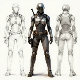 futuristic sci fi bounty hunter full body concept sketch