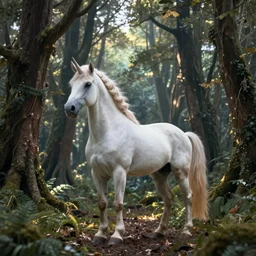a unicorn in a beautiful and magical forest.