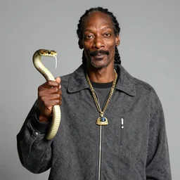 Snoop Dogg holding a snake for a 1990s sitcom tv show, Studio Photograph, portrait, C 12.0