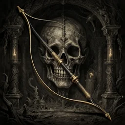magic item, illustration of bow, osr dungeon, tomb of horror, illustration, high detail, high resolution