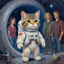 kitty cat tabby spaceknight astronaut wearing a nanotech vest while standing next to a portal maxfield parrish cristi balanescu ross tran christophe young dug stanat jakub rebelka oil painting impasto