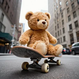 a Teddy Bear on a skateboard in central new York law angle telephoto trending on 500px