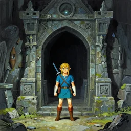 an airbrush depiction of the foreboding entrance to the first dungeon from the legend of zelda ( 1 9 8 6 ), by ellen koment, by lindsay pickett, by hiroo isono