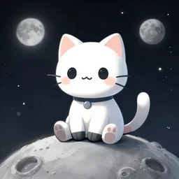 cute little robotcat sitting on the moon, fantasy, concept art, artstation, tyler edlin, feng zhu, kim jung gi, thomas karpi