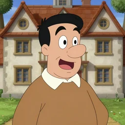 fred flintstone, house background, renaissance art
