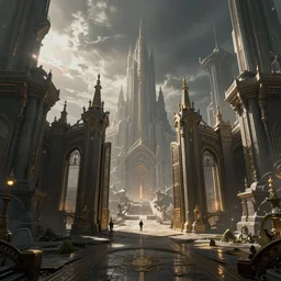 dystopian city surrounded by large gates