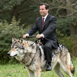 George Costanza (from Seinfeld) riding a wolf