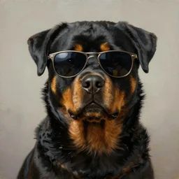 rottweiler wearing shades, oil painting, artgerm, portrait, highly detailed, artstation