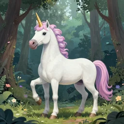 A unicorn in a magical forest, photo, hyperrealistic, extremely detailed