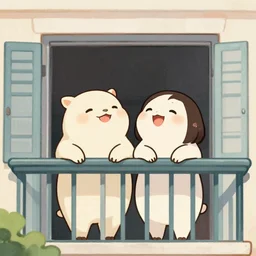 puuung art of a couple starring happily at the balcony