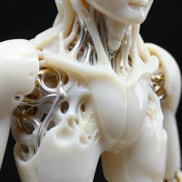 hyper detailed ultra sharp beautiful well contoured porcelain ivory smooth fair eviscerated superstructure, up close shot, sharp focus, global illumination, radiant light, biomechanical white silver gold rhizomorphs, alexandre ferra white mecha, irakli nadar, alexander mcqueen, octane highly render, 4 k, ultra hd,