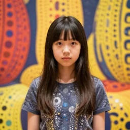 A decent young girl portrait by Yayoi Kusama.