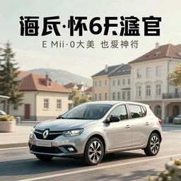 Renault sandero in east European city. Film poster. Epic cinematic