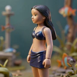highly detailed closeup, profile portrait of a tin toy tin toy greta thunberg bikini mini - skirt, unreal engine, nicoletta ceccoli, mark ryden, earl norem, lostfish, global illumination, detailed and intricate environment