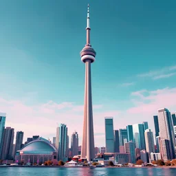 city of toronto in the future. synthwave style. modern. Cn tower