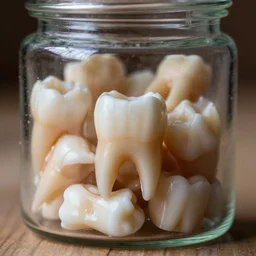 dslr photograph of a jar filled with human teeth, 8 5 mm f 1. 8