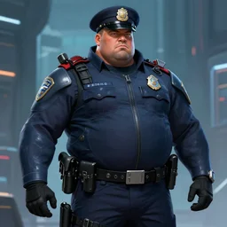 photo of a heavy set futuristic police officer, 4 k, hd, official judge dredd fanart, behance hd artstation