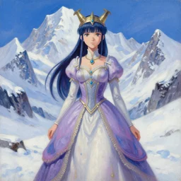 viking scifi pricess of the snowy mountains, wearing a lovely dress with vaporwave details. this oil painting by the award - winning mangaka has an interesting color scheme and impeccable lighting.