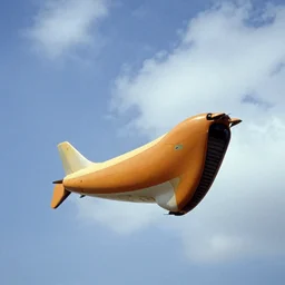 Thunderbird 2 flying through a cloudy blue sky, a colorized photo by Buckminster Fuller, flickr, cobra, 1970s, 1990s, colorized