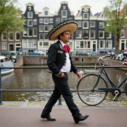a mexican man walking through amsterdam