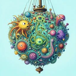 cartoon style, gondel ratio, fractal, aquatic monsters, a lot of little details, octane, masterpiece, art by ernst haeckel and daniel martin diaz