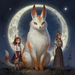 whimsical kitsune spell of moon's desires, d & d, fantasy, portrait, highly detailed, digital painting, trending on artstation, concept art, sharp focus, long shot, illustration, art by artgerm and greg rutkowski and magali villeneuve