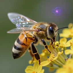 a honey bee with galaxy in its eyes