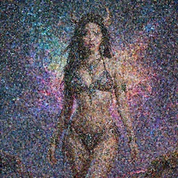 asian female Void Walker, slavic style, bikini, intricate details, colourful, atmospheric light, cosmic background, by Randy Vargas and Arthur Adams