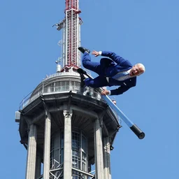 joe biden screaming and falling off a tower.