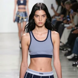 olivia wearing an outfit inspired by a satellite, runway model at new york fashion week, sporty physique, black hair, freckles, pale skin, photo by greg rutkowski, stage lighting, soft colors, female beauty, intricate detail, elegance, 3 5 mm, depth of field, masterpiece