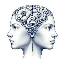symmetry! portrait of human scientific intelligence meet online, intricate, elegant, highly detailed, concept art, smooth, sharp focus, lineart, illustration, shadows, penned with thin colors on white, 8 k