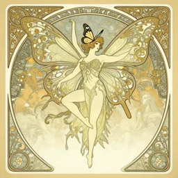 fairy dancing with butterfly wings, intricate, elegant, d & d, powerful, fantasy, art nouveau, illustration by ruan jia and peter polach