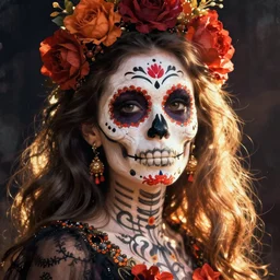 illustration of a sugar skull day of the dead girl, art by paul booth