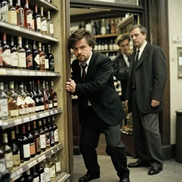 peter dinklage robbing a liqour store, in the style of eugene atget and peter witkin